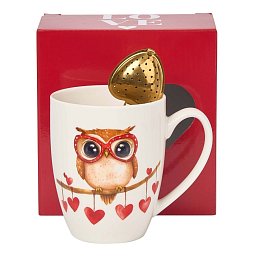 Obrázek pro produkt Hrnek se sítkem Sovička 0,36l porcelán