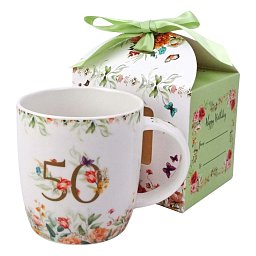 Obrázek pro produkt Narodeninový hrnček „50“ v krabičke s mašľou 0,4l