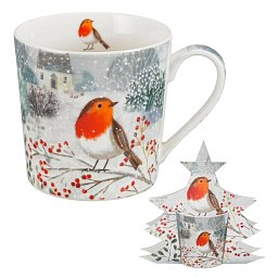 Obrázek pro produkt Hrnek Červenka ve sněhu 0,36l porcelán (stromeček)